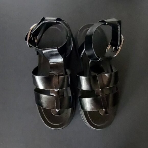 Black Platform Buckle Sandals Fisherman Chunky Goth Dominatrix ASOS size 10 - Picture 5 of 11